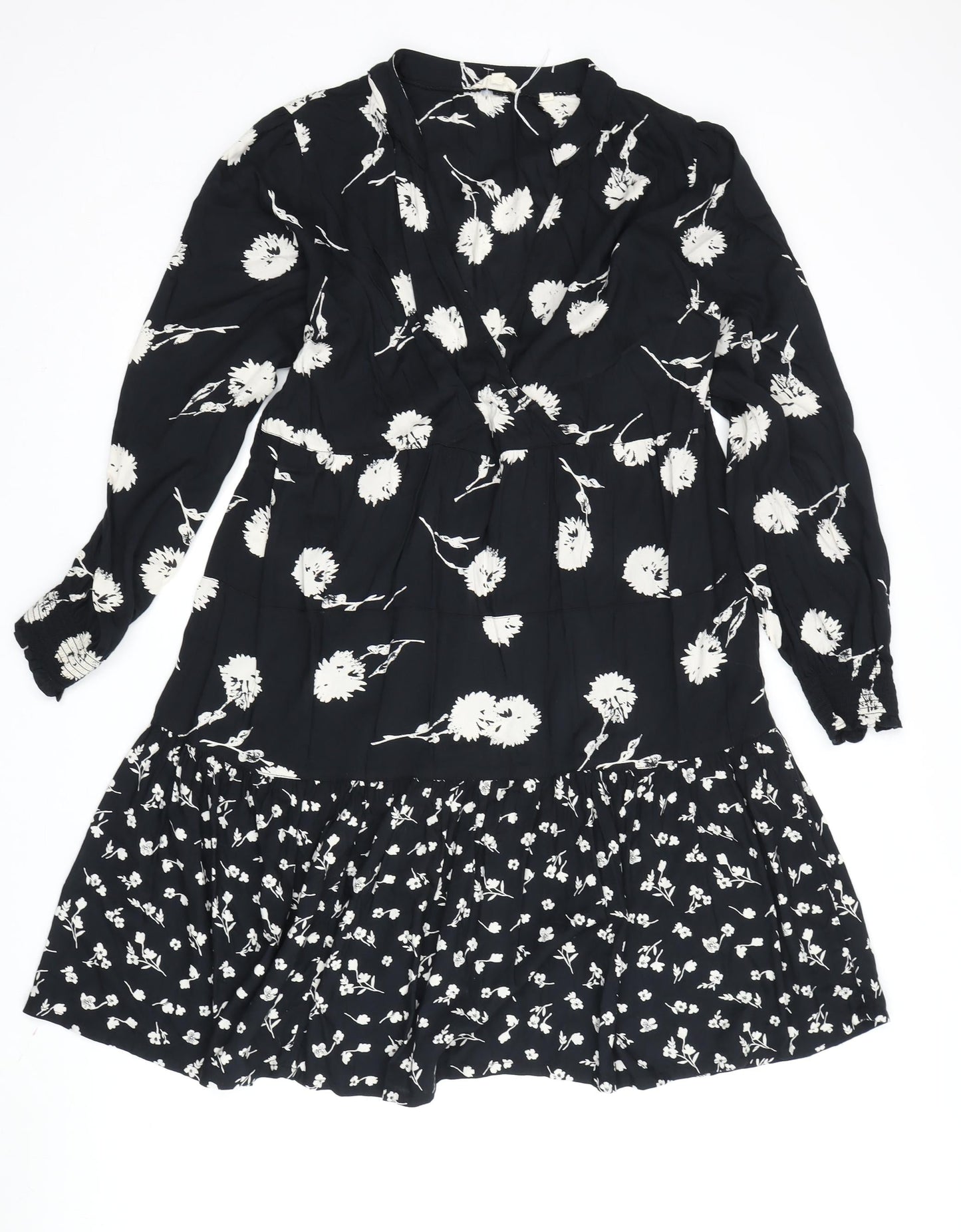 Fat Face Women's Black Floral A-Line Dress, Size 12