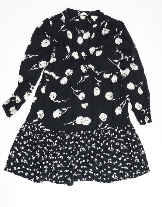 Fat Face Women's Black Floral A-Line Dress, Size 12