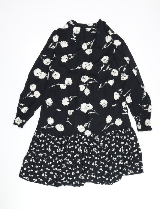 Fat Face Women's Black Floral A-Line Dress, Size 12