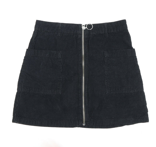 Topshop Women’s Black Corduroy A-Line Skirt, Size 10