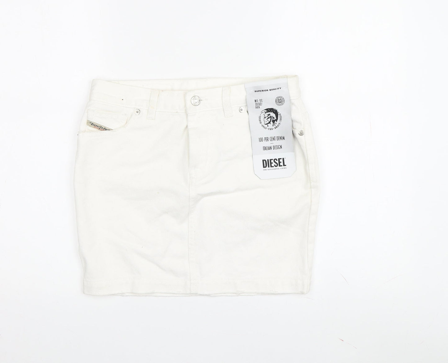 Diesel Women's White Denim Skirt, Size 4, Casual Summer Style