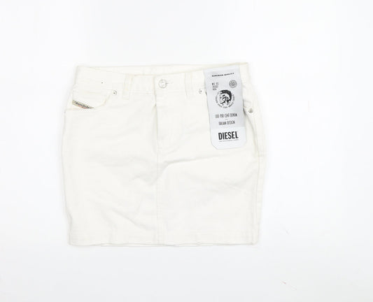 Diesel Women's White Denim Skirt, Size 4, Casual Summer Style