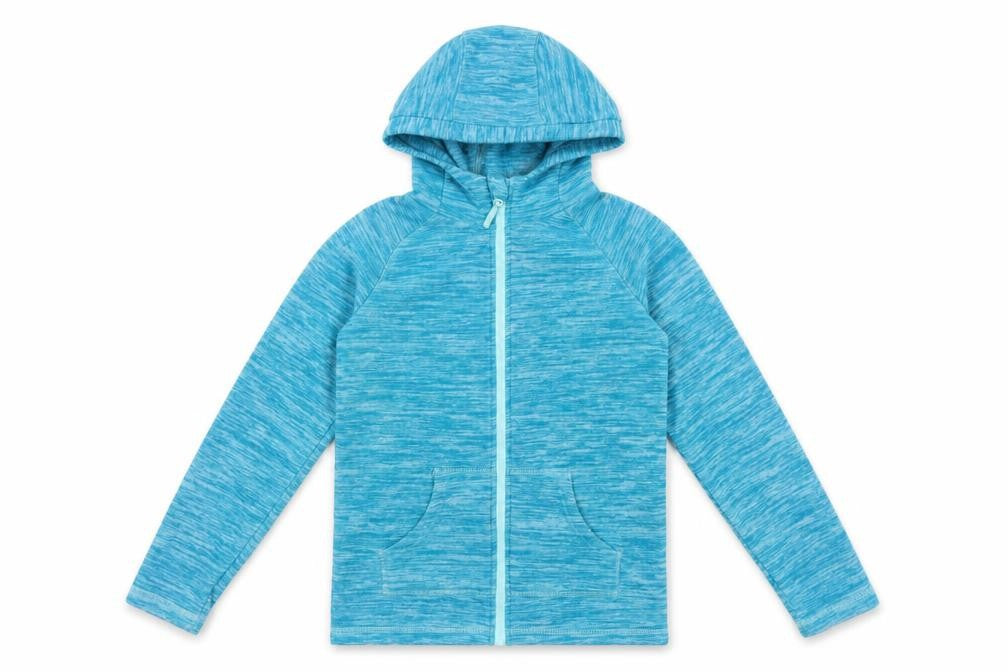 Front view of Mountain Warehouse girls’ blue full zip hoodie 11-12 years fleece