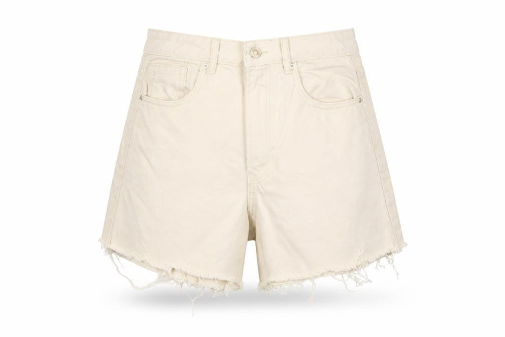 Stradivarius Women's Ivory 4 Cut-Off Denim Shorts