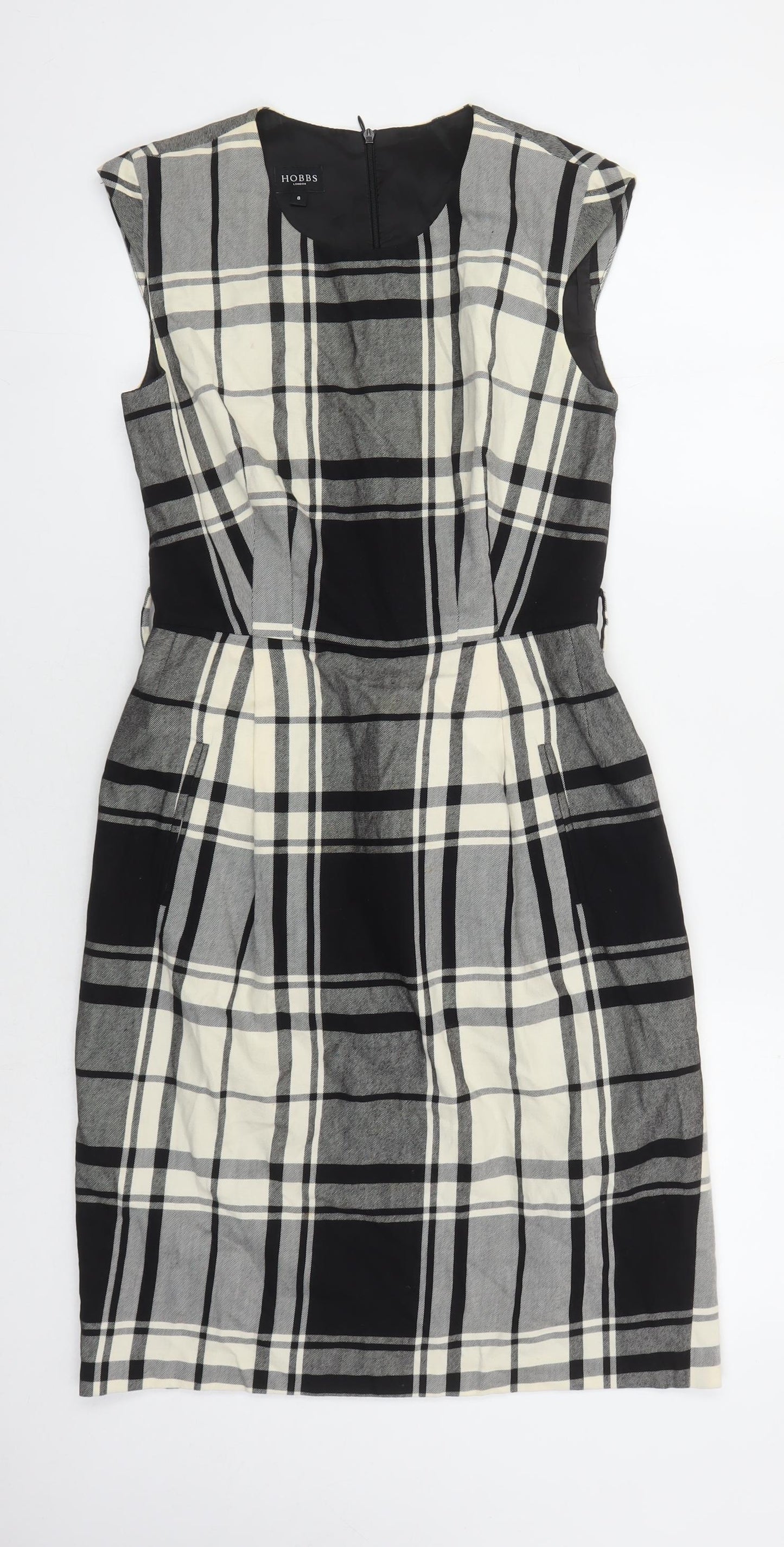 Hobbs Women's Black Grey Checked Wool Sheath Dress, Size 8