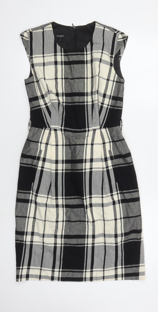 Hobbs Women's Black Grey Checked Wool Sheath Dress, Size 8