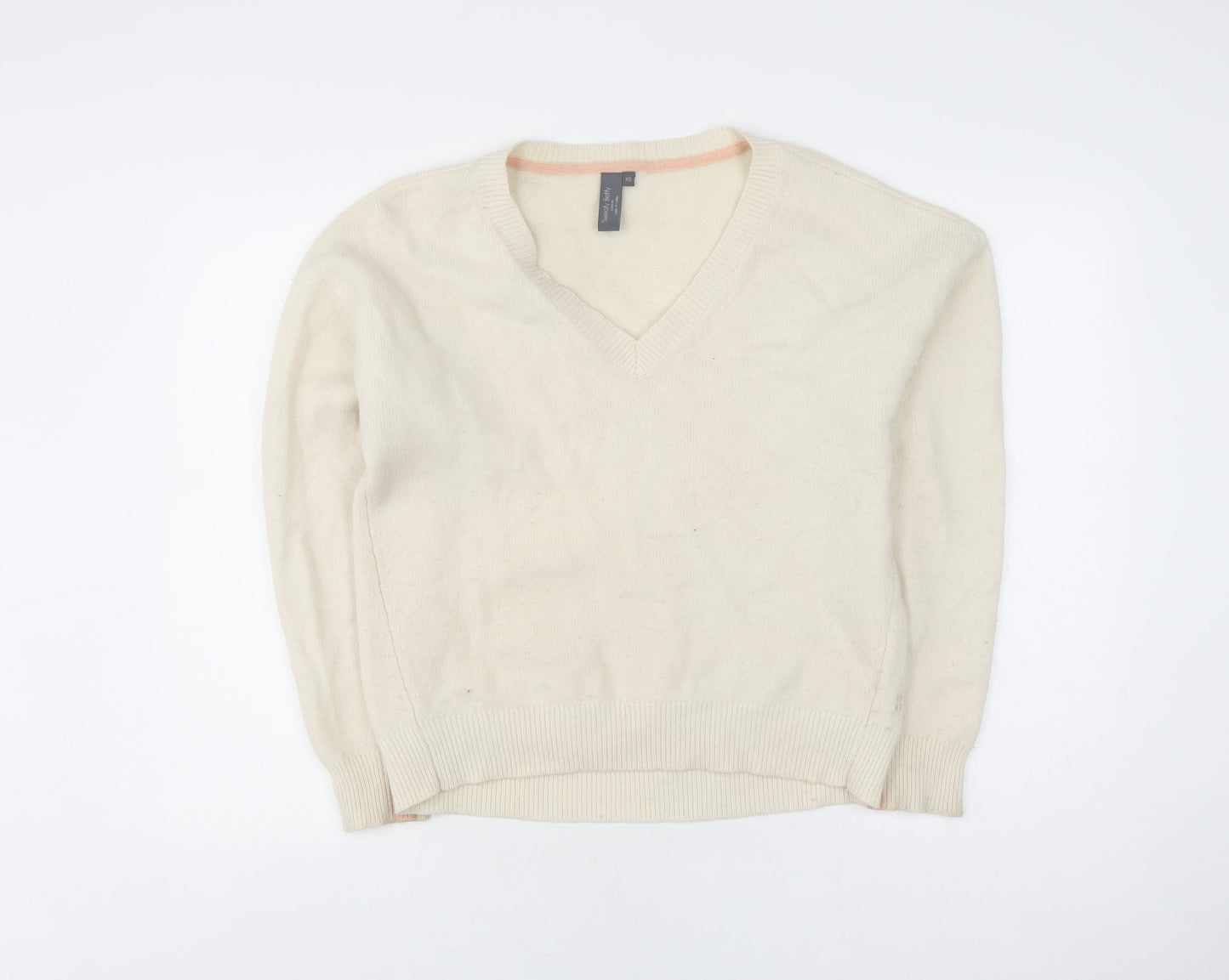Sweaty Betty Women's White V-Neck Knit Pullover Jumper XS