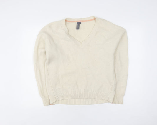 Sweaty Betty Women's White V-Neck Knit Pullover Jumper XS