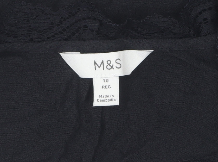 Marks and Spencer Black Lace Blouse, Size 10, Long Sleeve