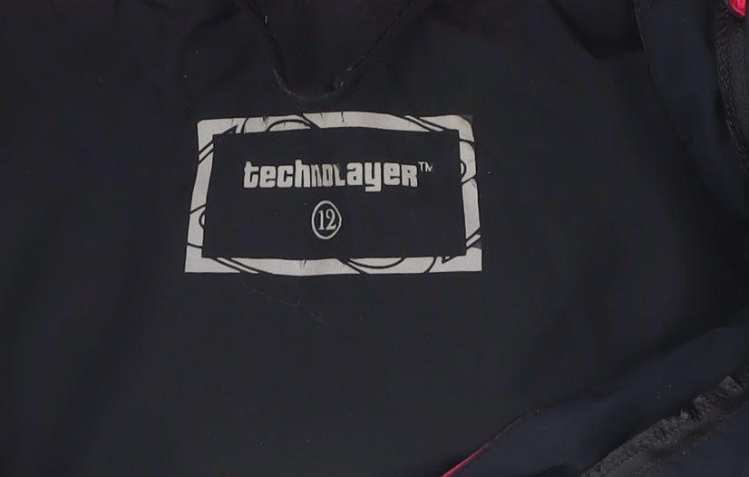 Technolayer Women's Black Lightweight Waterproof Hooded Jacket Size 12