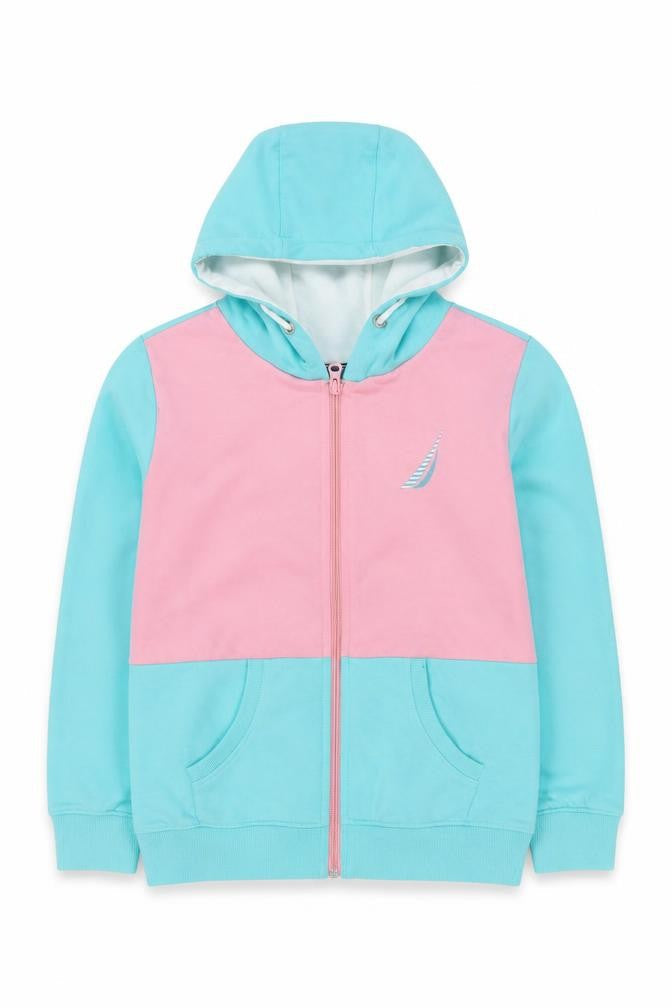 Front view of Nautica Multicoloured girls’ basic jacket, 11 years, hooded zip
