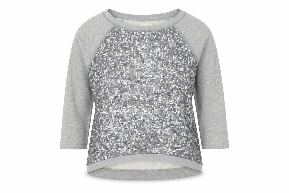 Front view of Silence + Noise Women's Grey Sequin jumper M