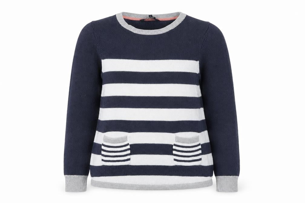Crew Clothing Women's Blue Grey Striped Pullover Jumper Size 10