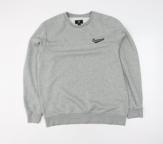 Converse Men's Grey Pullover Sweatshirt, L, Logo