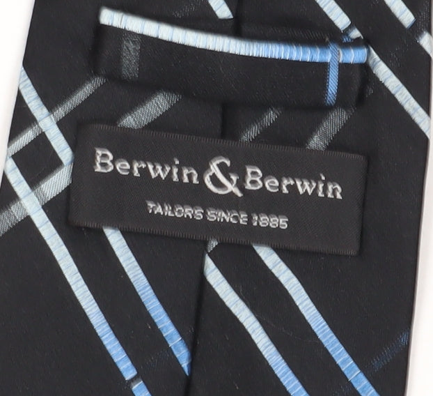 Berwin & Berwin Men's Black Silk Tie, Plaid Pattern