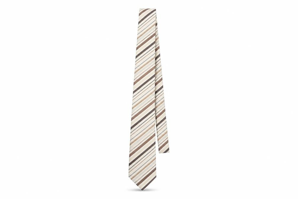 Front view of Thomas Nash Men's Beige Striped Silk Tie One Size