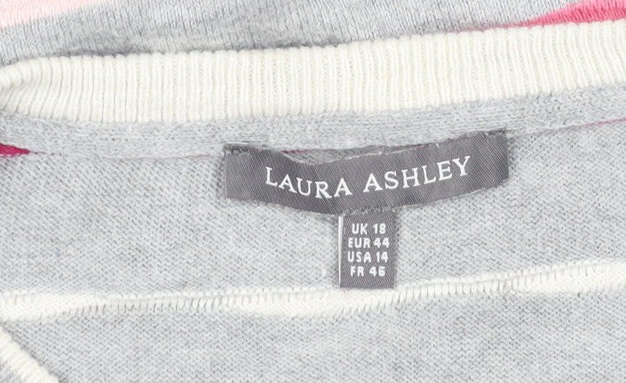 Laura Ashley Women's Grey Striped Pullover Jumper Size 18
