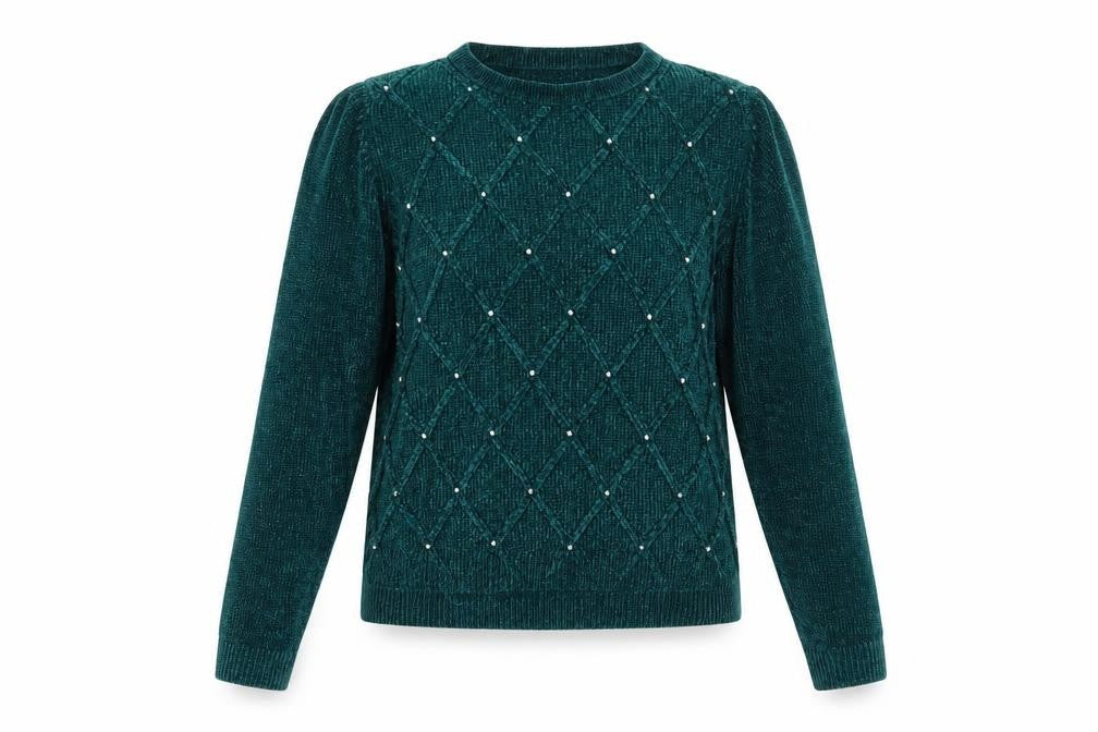Front view of Honor Millburn Women's Green Beaded jumper S