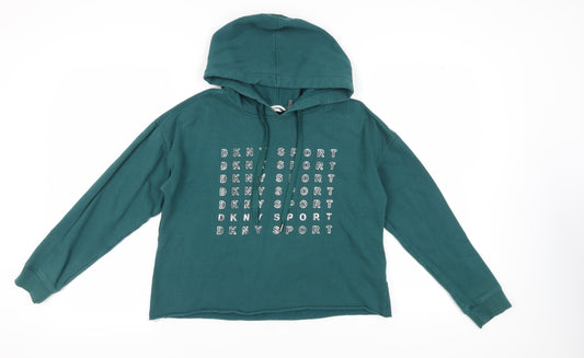 DKNY Women's Green Hoodie with Logo, Size S
