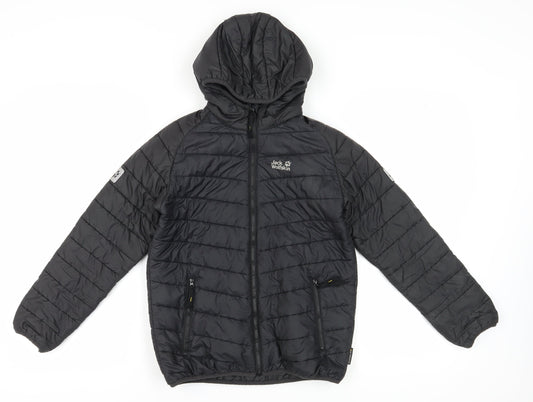 Jack Wolfskin Boys Black Puffer Jacket 8-9Yrs Hooded