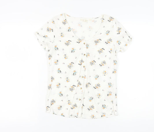 Fat Face Women’s White Floral Button-Up Shirt Size 6