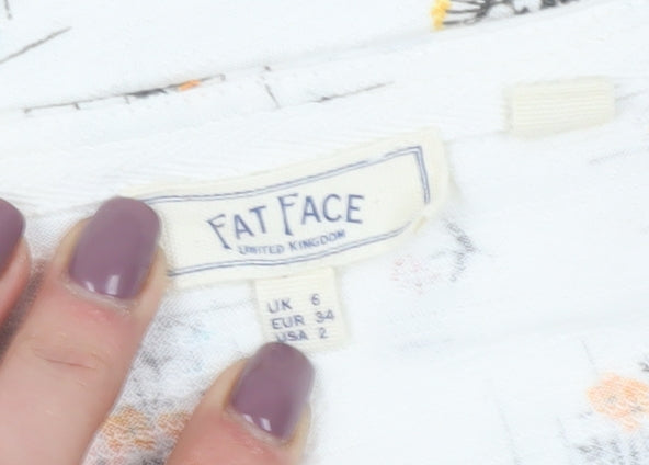 Fat Face Women’s White Floral Button-Up Shirt Size 6