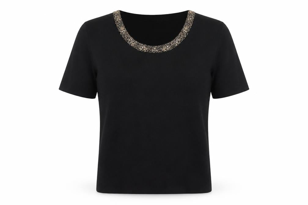 Womens UK Size 12 Eastex Black Viscose Blend T-Shirt