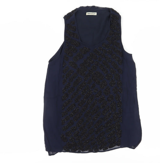 Whistles Women's Blue Sequin Tank Top, Size 8