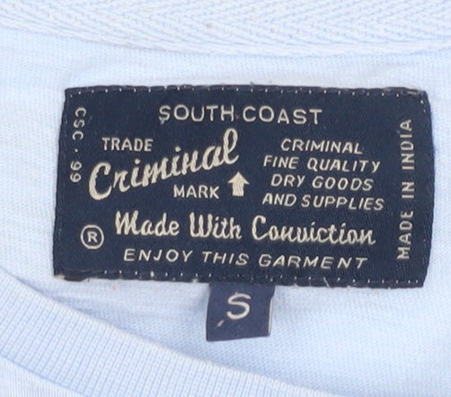 Criminal Men's Blue Cotton Regular Fit T-Shirt Size S