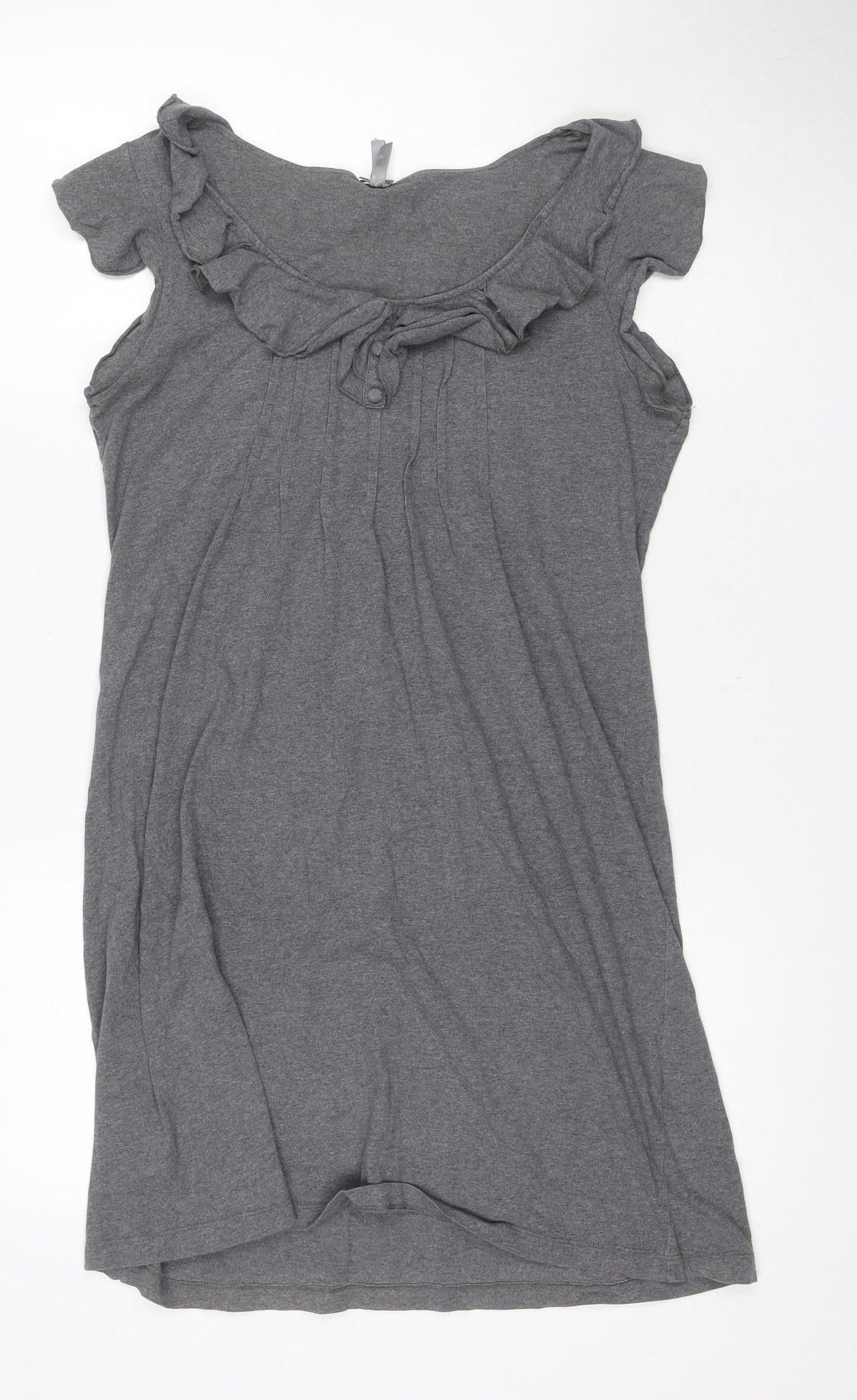 Next Women Grey Ruffle T-Shirt Size 12 Basic Casual