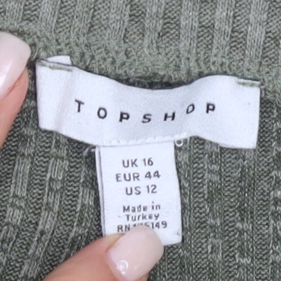 Topshop Women's Green Trousers - UK 16, No Pattern