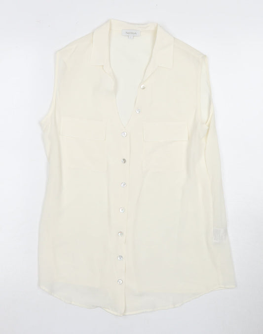 NetWork Women's Ivory Silk Sleeveless Button-Up