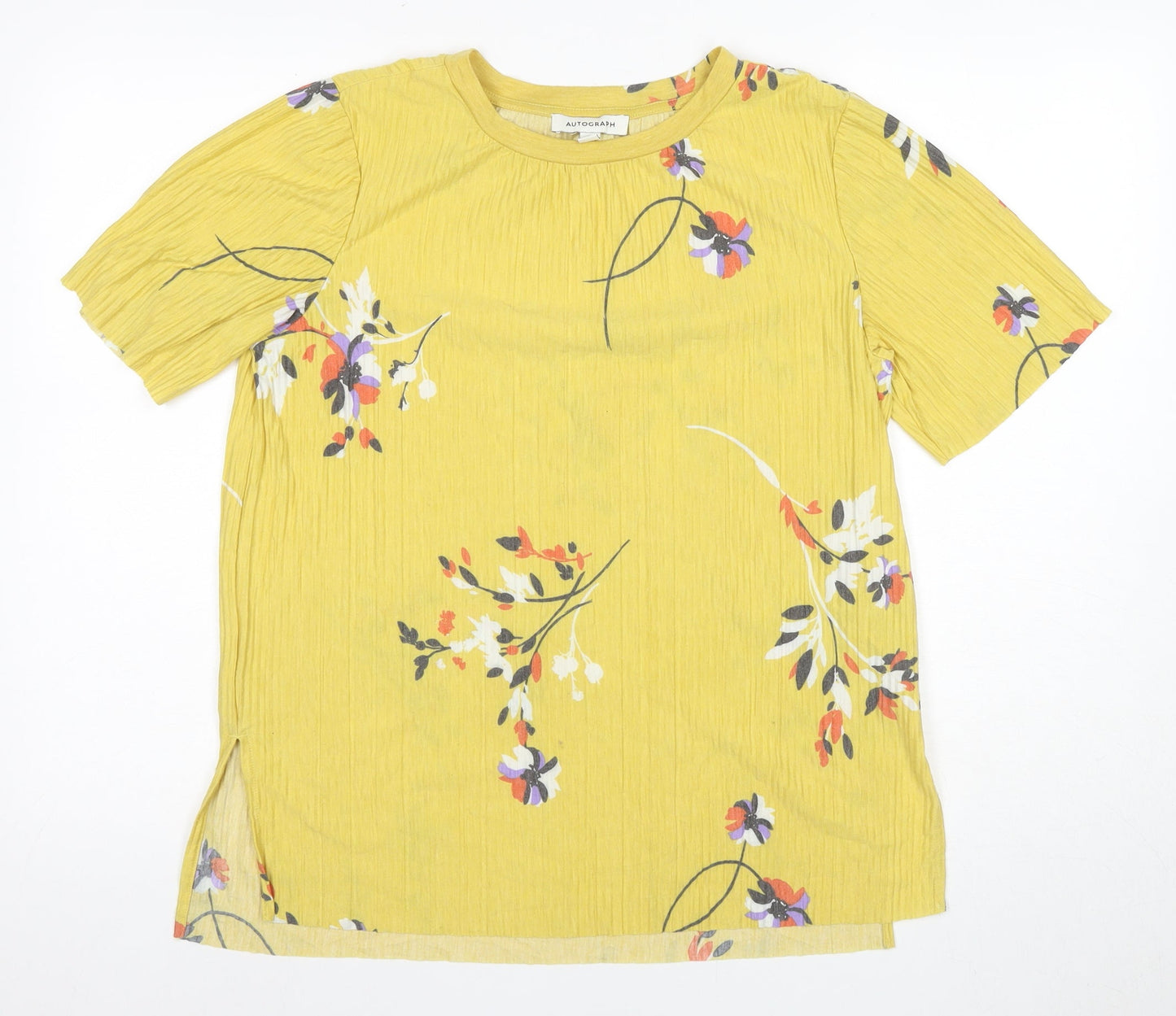 Marks and Spencer Women's Yellow Floral Tee - Size 12