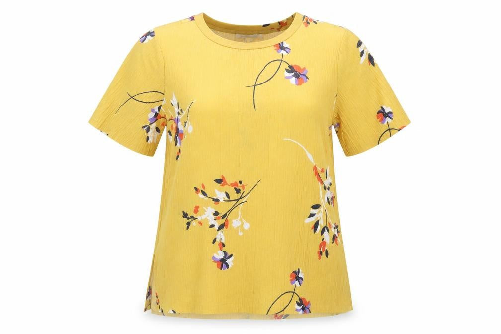 Marks and Spencer Women's Yellow Floral Tee - Size 12