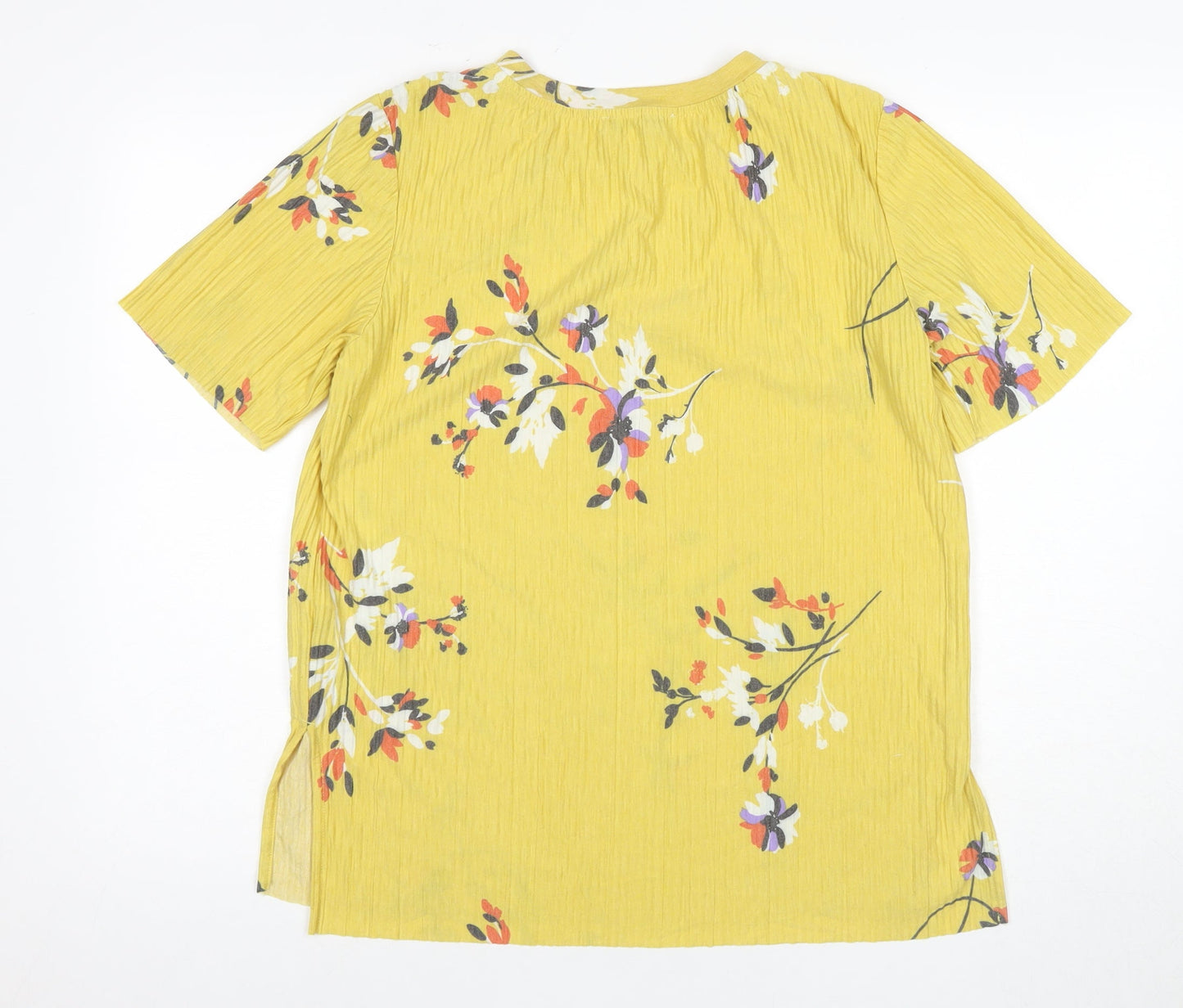 Marks and Spencer Women's Yellow Floral Tee - Size 12