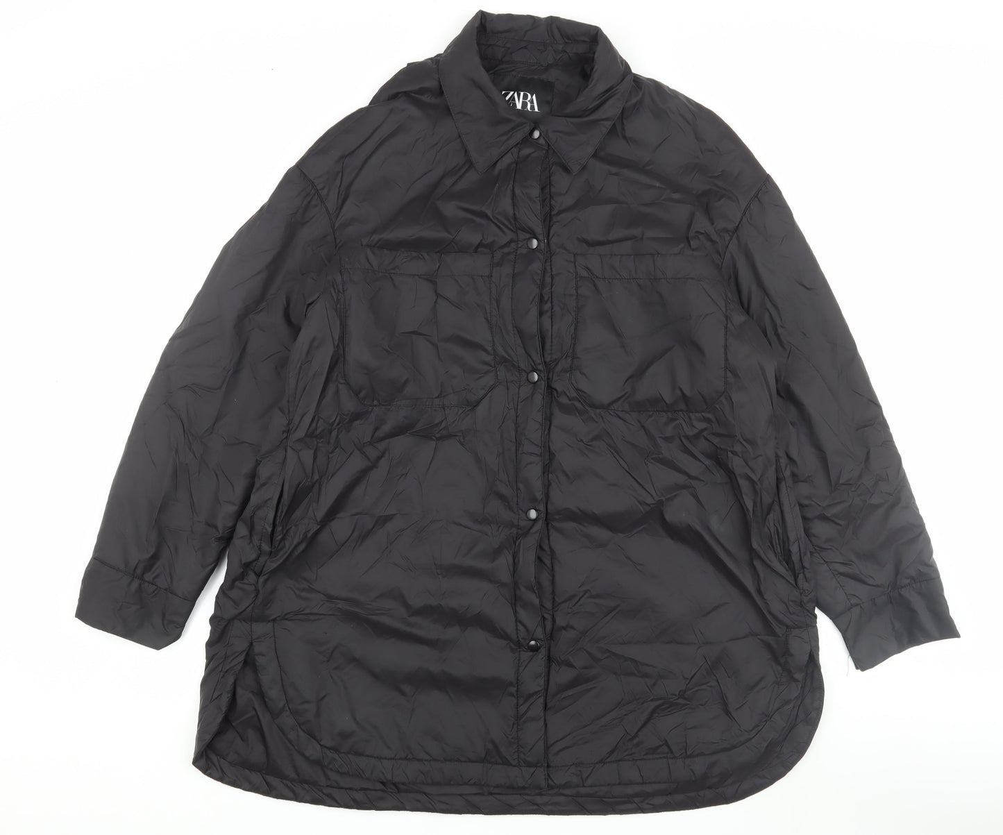 Zara Men's Black Puffer Jacket M Snap Closure Casual