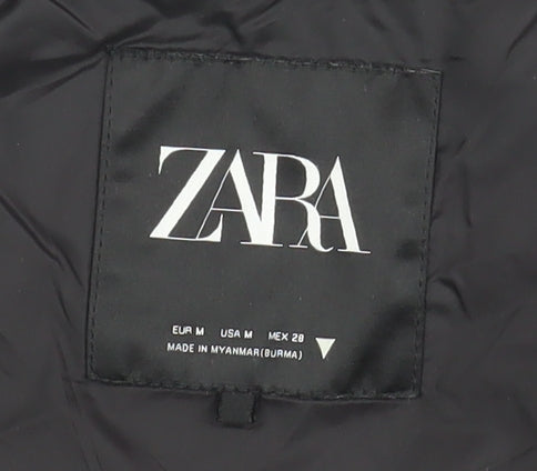 Zara Men's Black Puffer Jacket M Snap Closure Casual