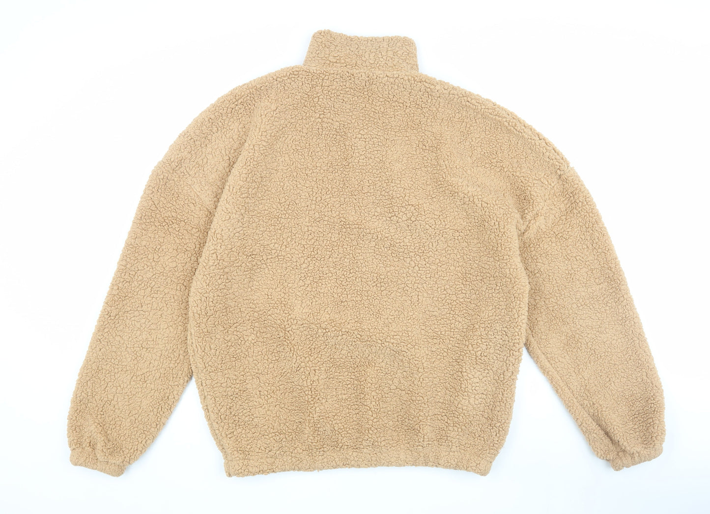 Boohoo Women's Beige Fleece Jacket M Casual 1/2 Zip