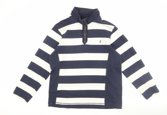 Joules Women's Blue White Striped Henley Sweatshirt L