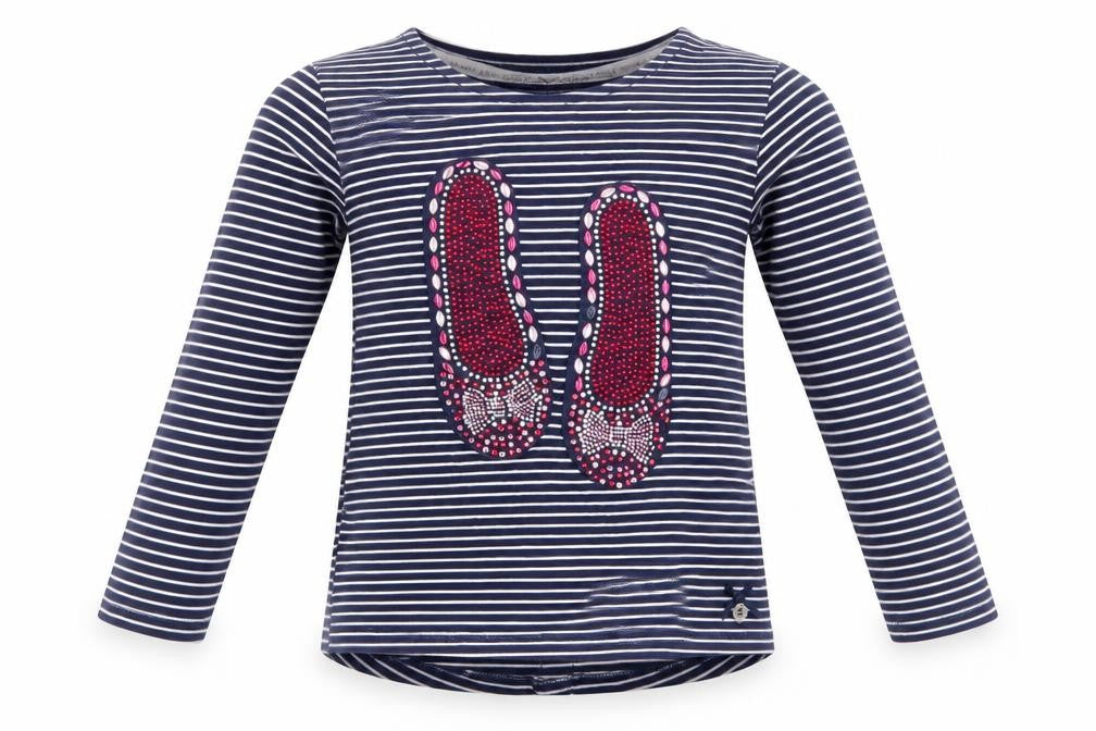 Front view of Jasper Conran girls’ blue striped long sleeve t-shirt 4-5 yrs