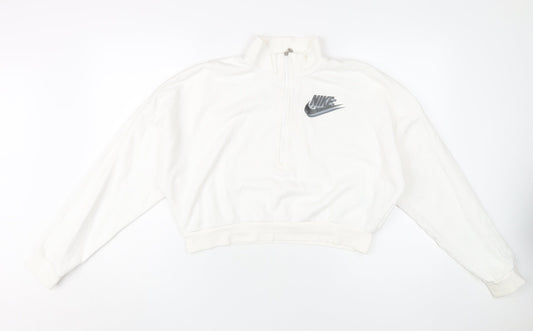 Nike Women's White Pullover Hoodie, M, Logo Accents