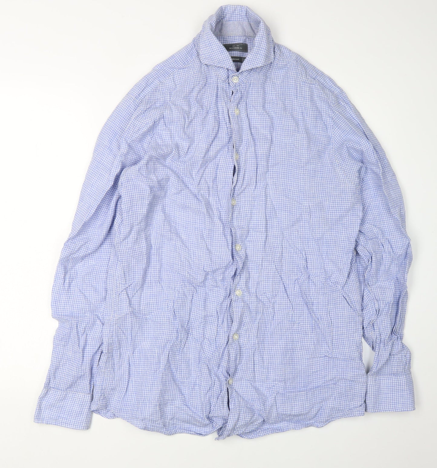 John Lewis Men's Blue Check Slim Fit Long Sleeve Shirt 15.5
