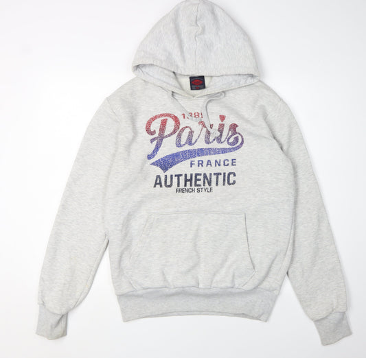 Paris Men's Grey Pullover Hoodie - M, Logo, Graphic