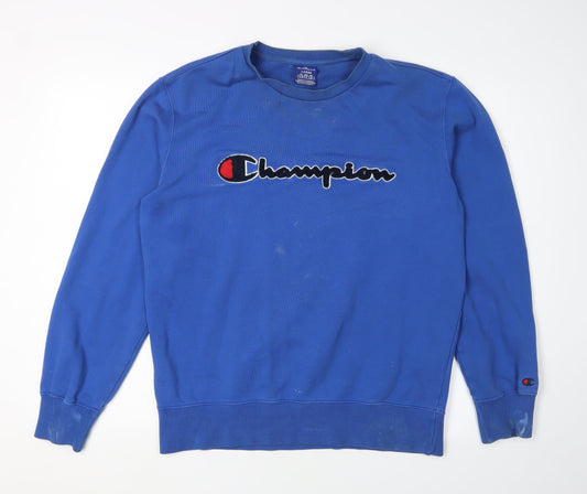 Champion Men's Blue Pullover Sweatshirt, Size L, Logo Accent