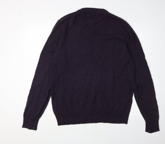 FatFace Men's Purple V-Neck Cotton Cashmere Jumper L