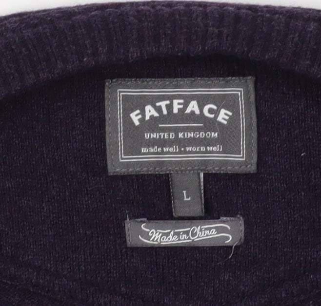 FatFace Men's Purple V-Neck Cotton Cashmere Jumper L