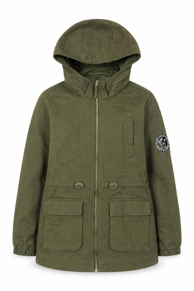 Front view of H&M girls’ green parka coat 10 years long hooded
