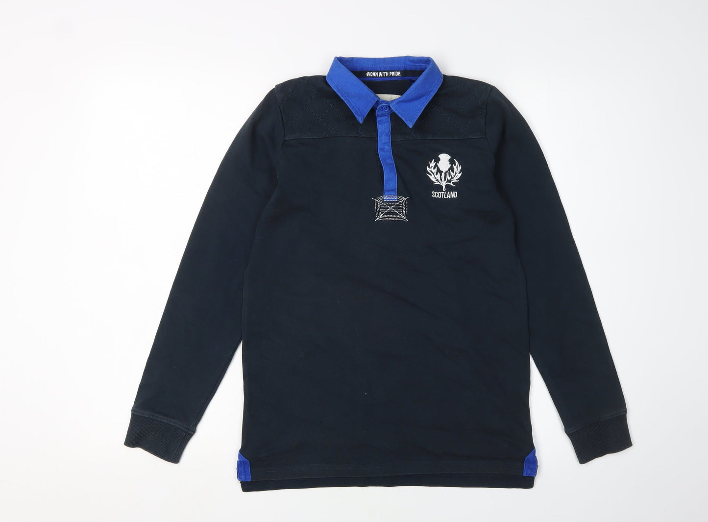 Rugby Heritage Boys Blue Polo - Long Sleeve Cotton Size 11-12