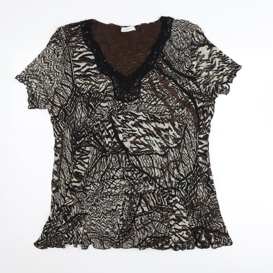 Windsmoor Women's Brown Beaded V-Neck Top