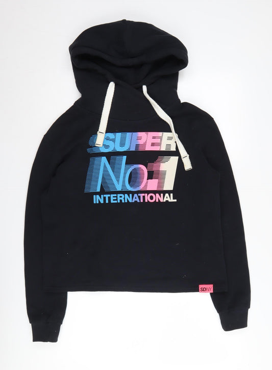 Superdry Women's Black Hoodie Small Graphic Print